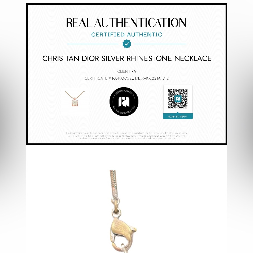 Authentic Dior Silver Rhinestone Pendant Necklace (FREE COA)